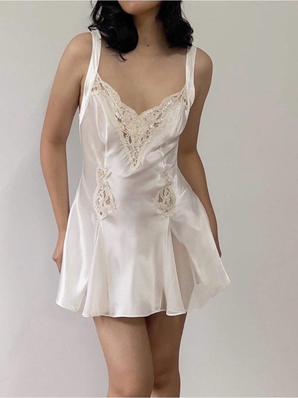 Vintage 1990s Ivory Satin & Lace Mini Slip
Dress S
